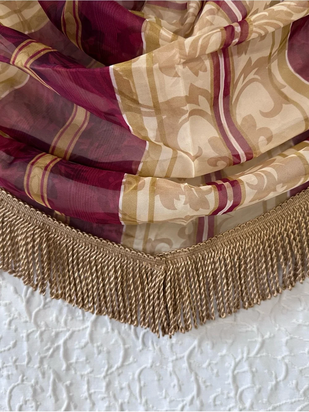 6 Jc Penny Collection Red Gold Paisley Striped Waterfall Valance Rod Pocket